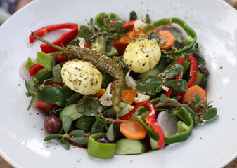 Greek salad with cheese. Typical delicious greek style lunch