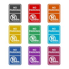 No Parking or stopping icon isolated on white background, color set