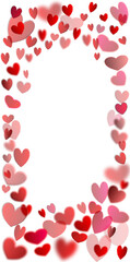 Hearts border vertical on transparent background. Vector graphic. Valentine background with red and pink  hearts