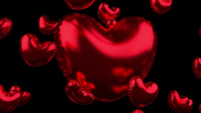 4k video of flying red heart balloons on the transparent background. Prores 4444 codec with alpha channel sequence.