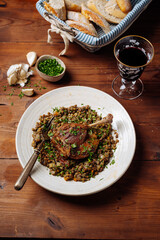 Duck leg with French lentils