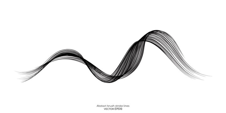 Vector brush stroke colorful curved wave lines isolated on white background for design element