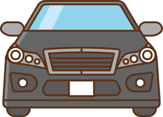 Black luxury car seen from the front, sedan type.