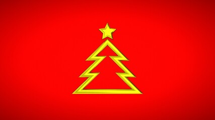 The symbol of New Year and Christmas on a pink background. Green glossy Christmas tree with metal star. 3D animation of rotation. Seamless loop, 4K animation