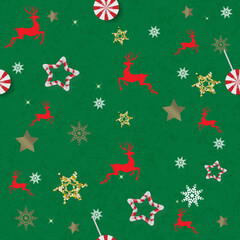 New Year and Merry Christmas seamless pattern  with Christmas  toys. stars and hearts. Vector illustration. Design wallpaper, fabrics, postal packaging.