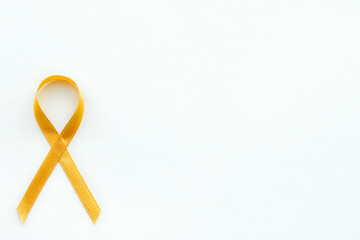 Yellow ribbon symbol in the lower left corner on a white background with place for text