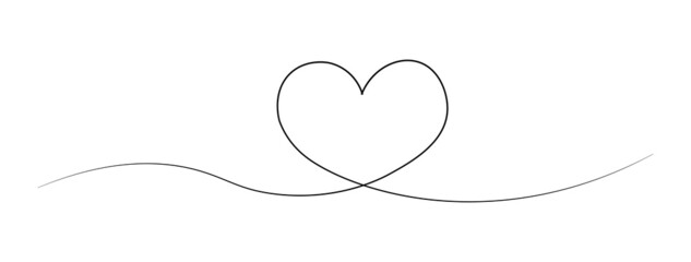 Fototapeta premium Art line continuous heart icon isolated on white background. Love outline symbol, Valentine's Day one line design vector illustration.