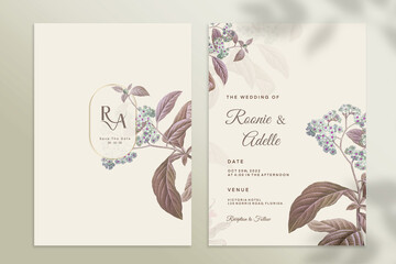 Vintage Wedding Invitation Template with Brown Flower