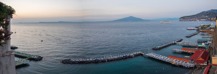 Sorrento Amalfi coast Italy on September 2021 by sunset. Sorrento is a coastal town in southwestern Italy, facing the Bay of Naples on the Sorrentine Peninsula.