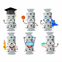 School student of white long candy package cartoon character with various expressions