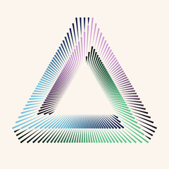 Penrose triangle or Penrose tribar, or the impossible tribar with lines on white background.