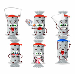 Mascot design style of white long candy package character as an attractive supporter