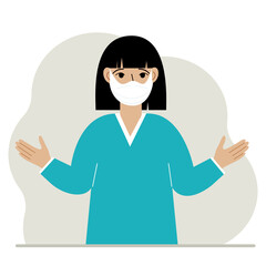A woman in a protective medical face mask. The woman wears protection against viruses, urban air pollution, smog, vapors, and polluting gas emissions.