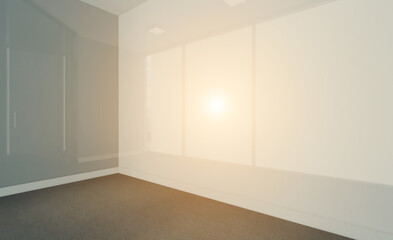 Blank office interior.  Mockup.  3D rendering.. Sunset.. Sunset.