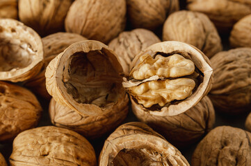 background with organic walnut in shell