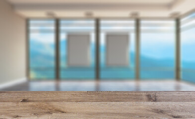 Open space office interior with like conference room. Mockup. 3D. Background with empty table. Flooring.