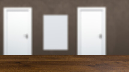 The Corridor in office building. 3D rendering . Mockup.   Empty. Background with empty table. Flooring.