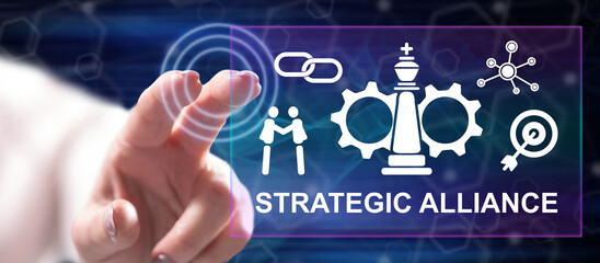 Woman touching a strategic alliance concept