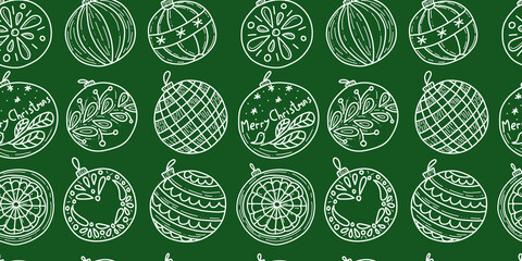 pattern for new year and Christmas with Christmas tree balls on a dark background for printing on fabric and packaging
