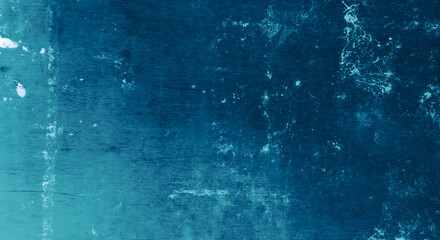 Blue grunge texture. Vintage old wallpaper. Ancient chalk wall. Rough grunge surface of metal. Retro grainy splash.