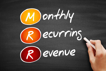 MRR - Monthly Recurring Revenue, acronym business concept on blackboard