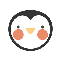 The face of a cute penguin in cartoon style. Vector illustration on a white background . For kids stuff, card, posters, banners, avatars, icons, children books and print for clothes, t shirt.