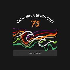 Vector illustration on the theme of california beach club. Vintage design. Typography, t-shirt graphics, poster, banner, flyer, print, postcard - obrazy, fototapety, plakaty