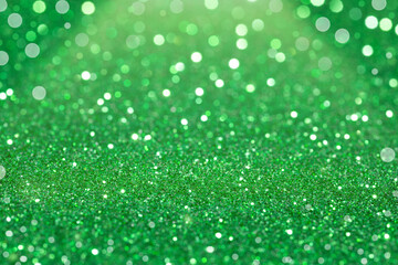 Green bright glitter bokeh background.