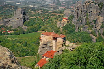 Meteora, Greece - beautiful rock formations with Orthodox monasteries on top.