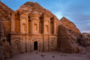 Petra Monastery at sunset in Jordan
