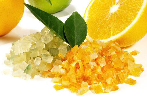 Candied Orange and Lemon Peel on white Background Isolated