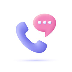 Phone handset with speech bubble. 3d vector icon. Cartoon minimal style. Support, customer service, help, communication concept. © Анна Тощева