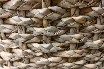 Close-up of the wicker basket, background, texture of the material.
