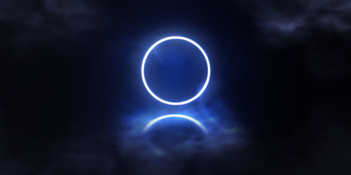 Neon circle light with background and Smoke, Abstract background