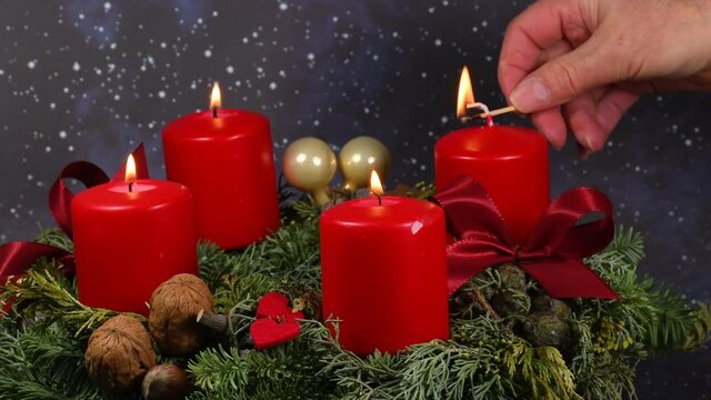 Advent wreath, igniting fourth candle