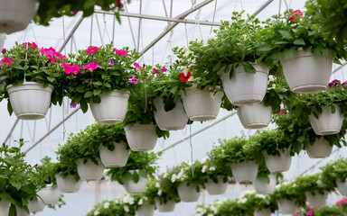 Interior of modern flower greenhouse and industrial cultivation