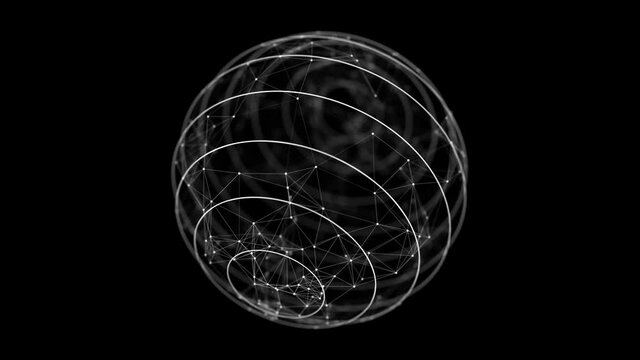 Futuristic black sphere of particles and lines. Network connection big data. Abstract technology background. 3d rendering.
