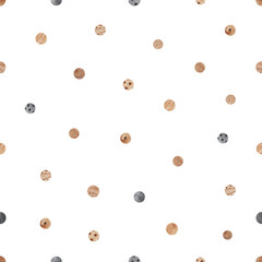 Watercolor dotted seamless minimalistic pattern. Autumn collection with Brown, grey colors on white.