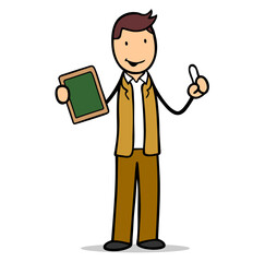 Cartoon Lehrer mit Tafel und Kreide in der Hand