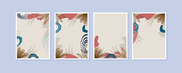 Fototapeta na wymiar Set 4 illustration wall art. Abstract backgrounds with minimal shapes and botanical line art elements