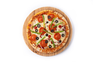 Traditional supreme pizza isolated on white background	