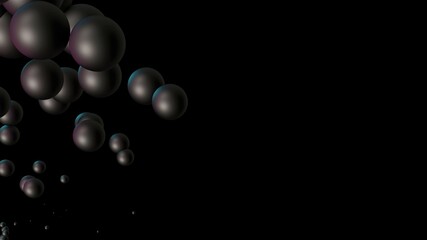 Artificial intelligence 3d render background. Abstract geometric figures template for tech company, business, covers, banners, media, illustrations. Black matt spheres