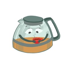 the kettle drinks coffee in the morning