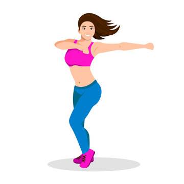 Woman dancing Zumba in Yoga pants flat vector illustration Aerobic fitness dance girl minimal Design