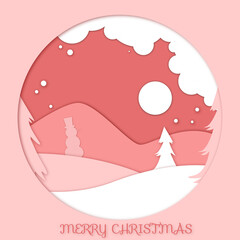 Background for covers, invitations, posters, banners, flyers, placards. Minimal template design for branding, advertising with winter christmas composition in paper cut style. Vector illustration.