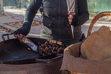 Vic, Barcelona, Spain: 12.08.2021; The sale of Spanish chestnut