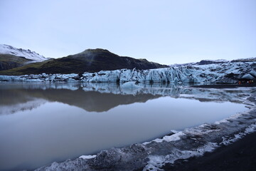 The Solheimajokull glacier in winter, Iceland