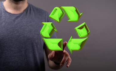 3d rendering of green recycle icon