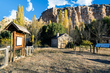 Recreative Area at The Canyon of river Riaza in fall time. Segovia. Spain. Europe.