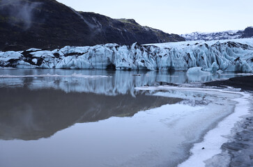 The Solheimajokull glacier in winter, Iceland